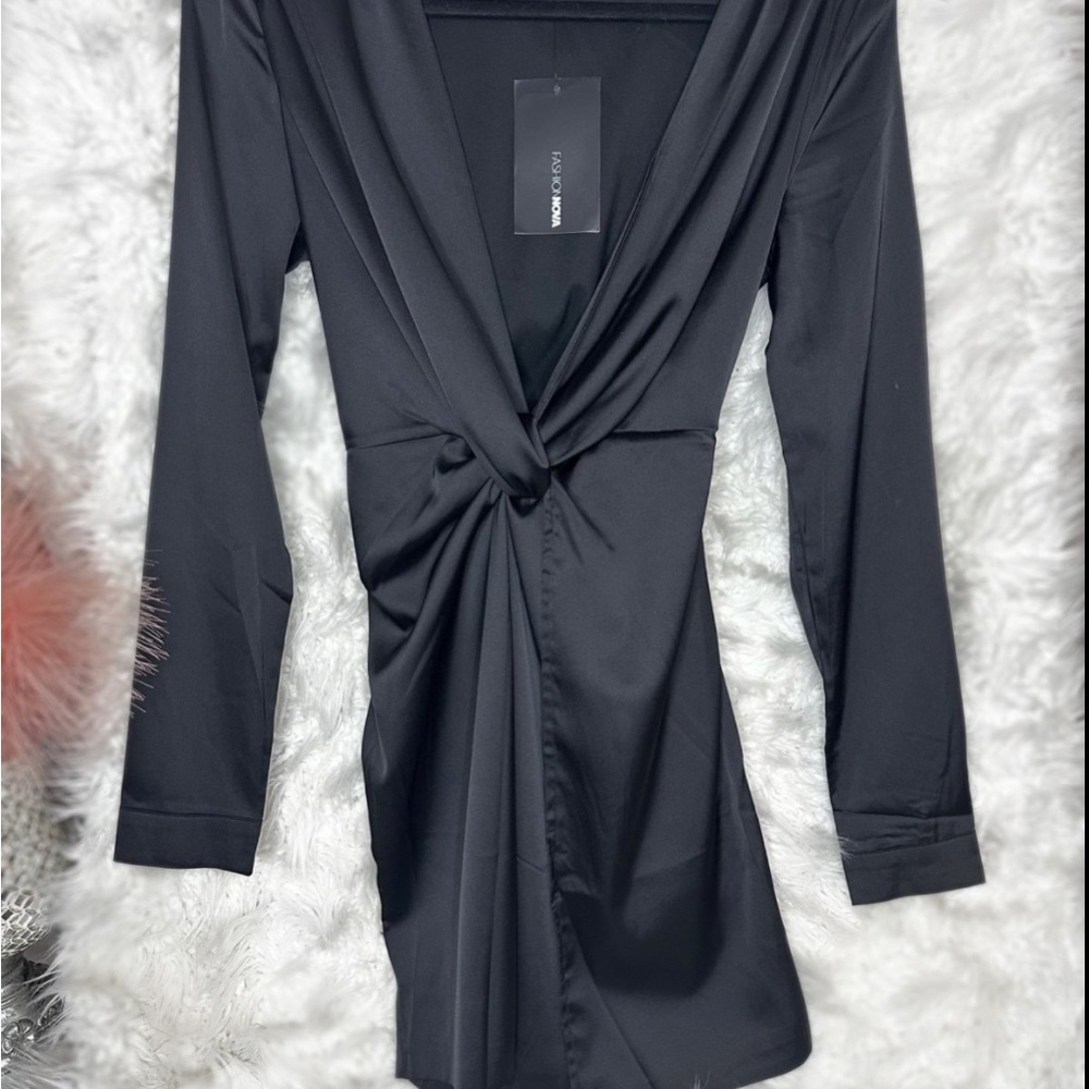 Chic Black Draped Knot Dress